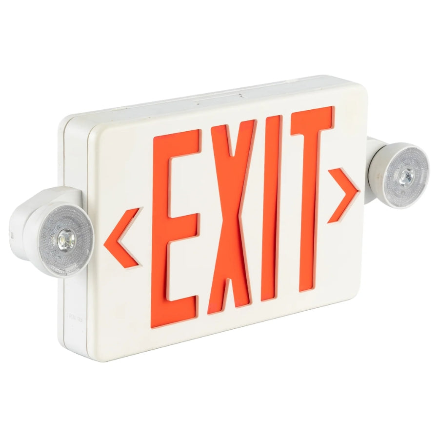 LED Red Exit Sign with Dual Adjustable Emergency Lights, Battery Backup, Universal 120/277V, 90+ Minute Emergency Runtime, Commercial Emergency Exit Sign, Wall or Ceiling Mount