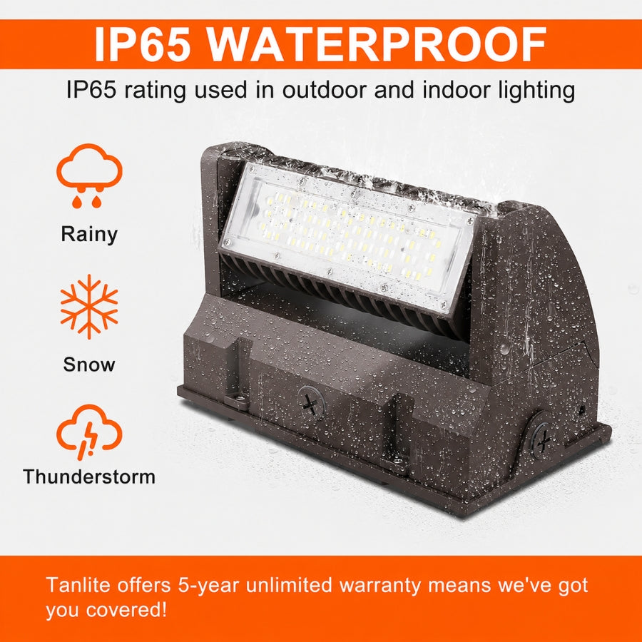 40W Rotatable LED Wall Pack | 5,400 Lumens | 350° Adjustable Optics | 120-277V | DLC Premium