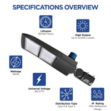 200W/240W/300W Selectable LED Parking Lot Light with Photocell, Up to 39,000 Lumens, 130 LM/W, 1,000W Metal Halide Equivalent, 100-277V, 0-10V Dimmable, Bronze Shoebox Area Light, Slip Fitter/Arm Mount/Yoke Bracket, UL Listed