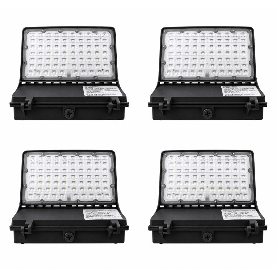 Four-pack of Selectable LED Full Cutoff Wall Pack fixtures with 20W, 40W, 60W, and 80W selectable wattage, built-in photocells, selectable CCT, and IP65 weatherproof housing.
