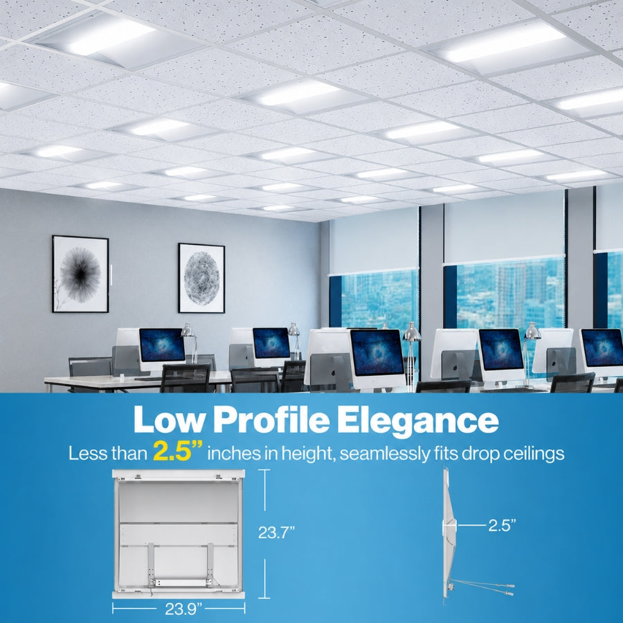 2x2 LED Center Basket Troffer Light, 30W/35W/40W Selectable, 3000K/4000K/5000K 3CCT Adjustable, 0-10V Dimmable Commercial Recessed Ceiling Light, LED Troffer Panel for Office, School, Hospital & Drop Ceiling, ETL DLC 120-277V