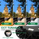 20W/30W/40W/60W Tunable Post Top LED Light, 3CCT 3000K/4000K/5000K, Wattage Selectable, 130 lm/W, 120-277V AC, Built-In Photocell, 120° Beam, ETL/cETL & DLC Certified, IP65, Black Housing, 5-Year Warranty