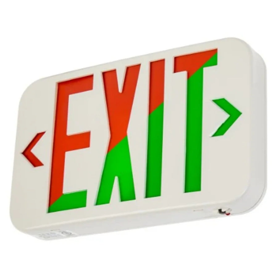 Red Green LED Emergency Exit Sign with Battery Backup, Universal 120/277V, Selectable Red or Green EXIT Panel, Wall Ceiling End Mount, UL Commercial Emergency Exit Sign, 90+ Minute Backup