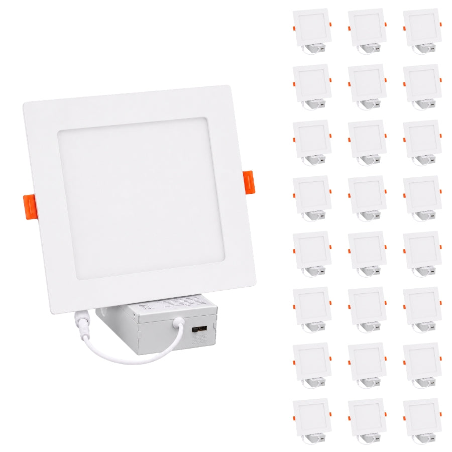 6-inch square slim LED recessed downlight displayed with multiple units for residential and commercial lighting projects