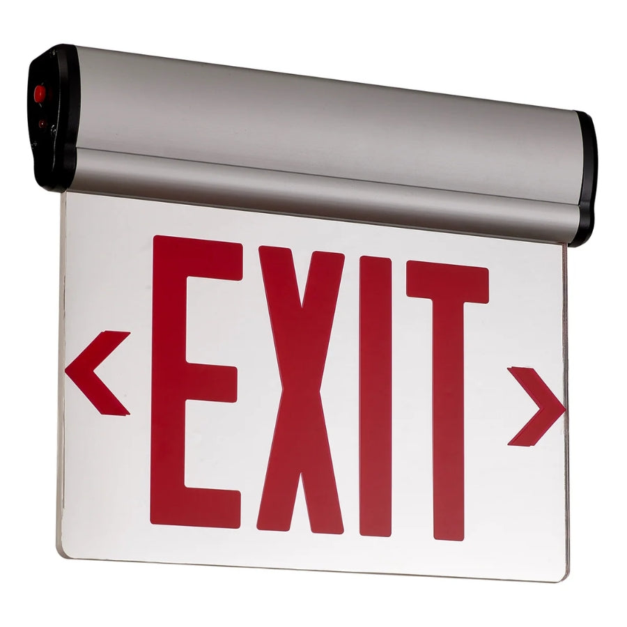Edge Lit Red Exit Sign Double Face, LED Emergency Exit Sign with Battery Backup, 120-347V Universal Voltage, Ceiling Wall End Mount, Red EXIT Letters, Commercial Emergency Lighting, UL 924 Exit Sign