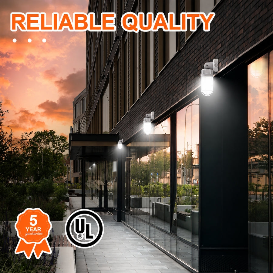 21W Vapor Tight LED Jelly Jar Light, Caged Ceiling & Wall Mount Utility Light, 2,562 Lumens, 5000K Daylight White, IP65 Waterproof, UL/cUL Certified, 120-277 VAC, Commercial & Industrial Lighting Fixture, 5-Year Warranty