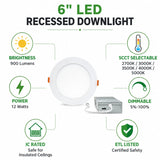 6" LED recessed downlight with specifications on a white background available at upgradetoled.com 