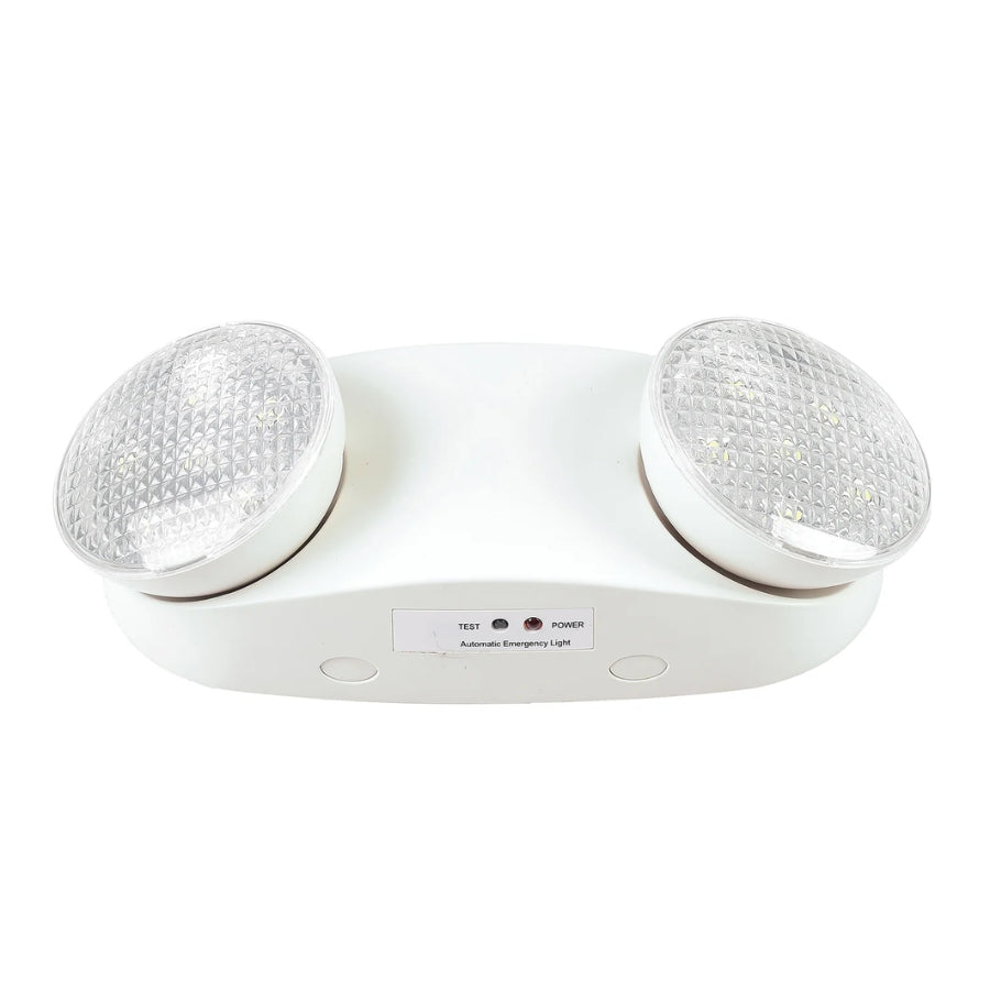 LED Emergency Light with Two Adjustable Heads, White Housing, Battery Backup Emergency Lighting, 120/277V Dual Voltage, 90+ Minute Emergency Runtime, Wall Mount Indoor Emergency Light, Test Button, Commercial Emergency Fixture
