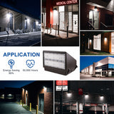 80W Full Cutoff LED Wall Pack used for warehouses, medical centers, commercial buildings, loading docks, parking areas, walkways, entrances, and perimeter security lighting.