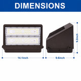 Product dimensions of the 80W Full Cutoff LED Wall Pack showing overall width, height, and depth for accurate commercial wall mounting and installation.