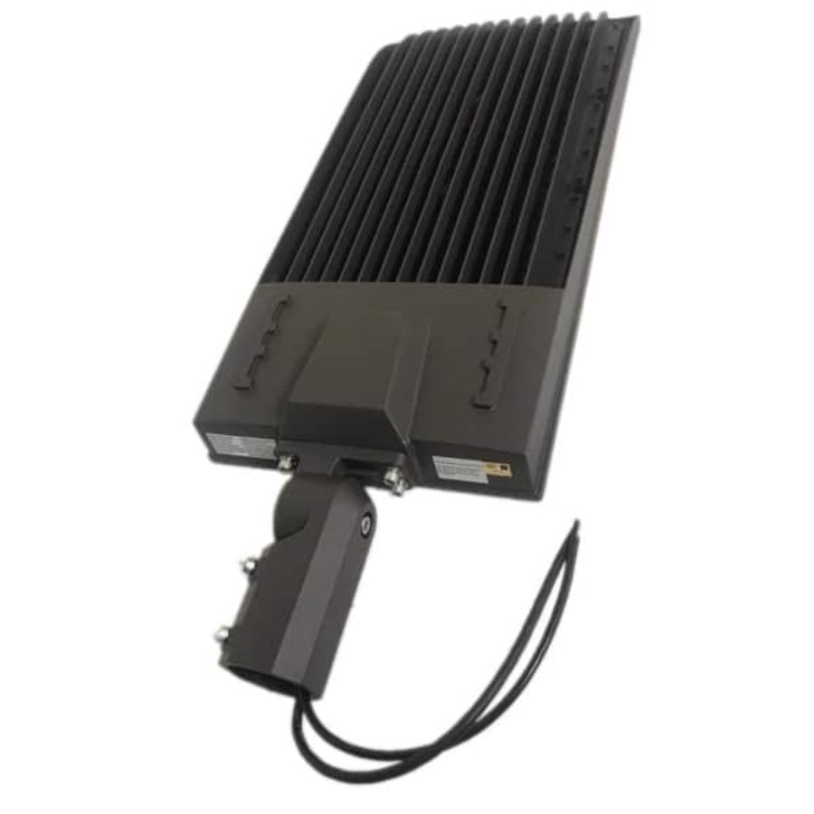 Rear angled view of the UpgradeToLED LED parking lot light featuring an advanced aluminum heat sink system for efficient thermal management and extended lifespan.