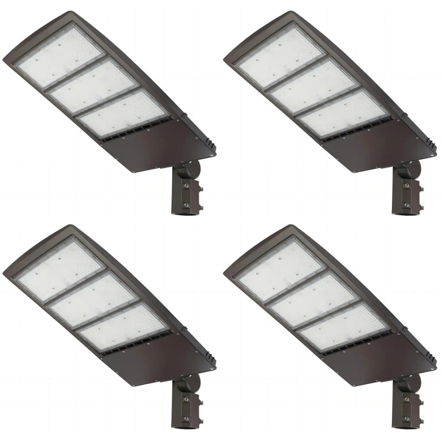 Four-pack configuration of UpgradeToLED 450W LED parking lot lights ideal for large-scale commercial, industrial, and municipal lighting projects.