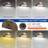Wattage and color temperature selection guide for the LED Half Moon Wall Pack featuring 48W, 64W, 80W output and selectable 3000K, 4000K, and 5000K lighting options.
