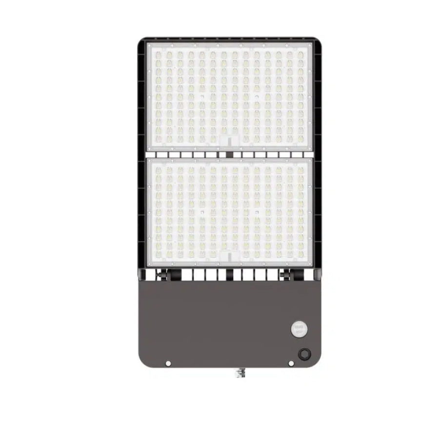Front view of the UpgradeToLED selectable LED shoebox light with photocell-ready design, delivering up to 80,000 lumens with selectable wattage and color temperature options.