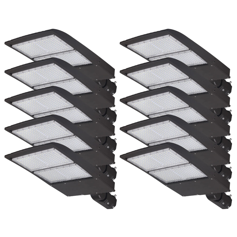 Ten-pack UpgradeToLED 300W LED parking lot light package designed for contractors, municipalities, warehouses, distribution centers, and large-scale outdoor lighting projects.