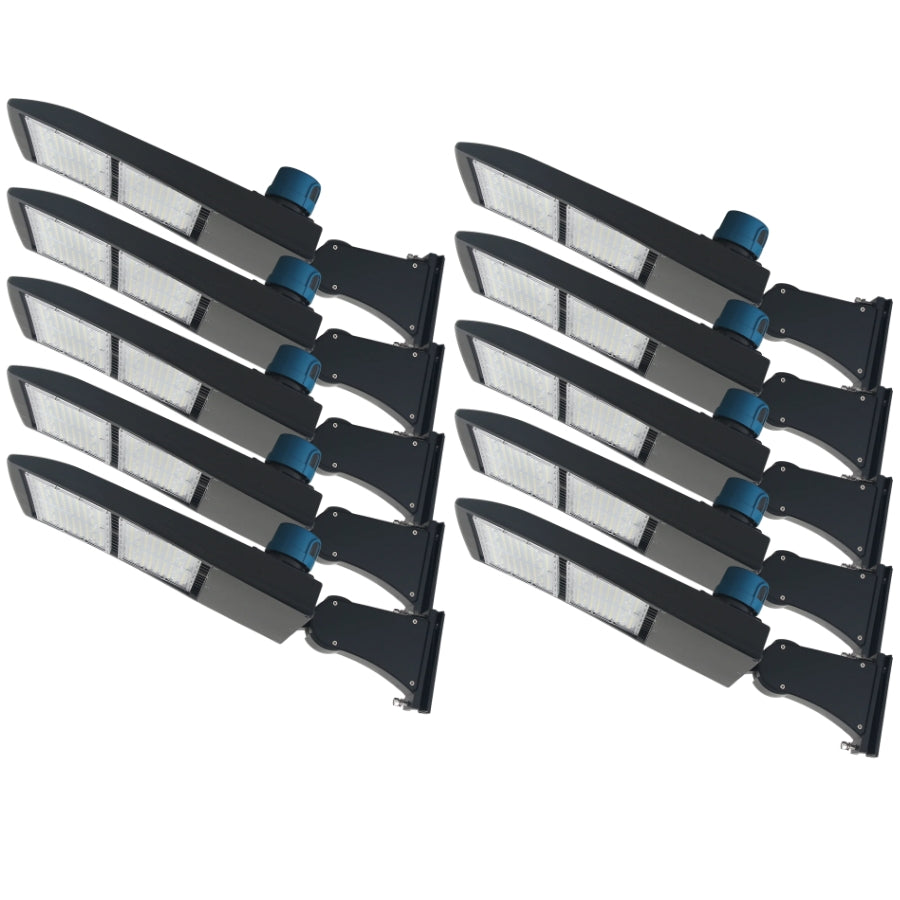 Ten-pack bundle of UpgradeToLED LED parking lot lights designed for contractors, municipalities, warehouses, and large-scale outdoor lighting projects.