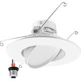 6" LED Gimbal Retrofit Downlight - 5CCT Selectable - 120V TRIAC Dimmable - 1200 Lumens - 16W - 90+ CRI - 360° Rotatable / 60° Pivotable - E26 Adapter - White - 2700K / 3000K / 3500K / 4000K / 5000K