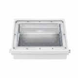 Front view of the White LED Wall Pack with selectable 60W, 80W, 100W, and 120W wattage, built-in dusk-to-dawn photocell, selectable 3000K, 4000K, and 5000K CCT, and up to 15,600 lumens.