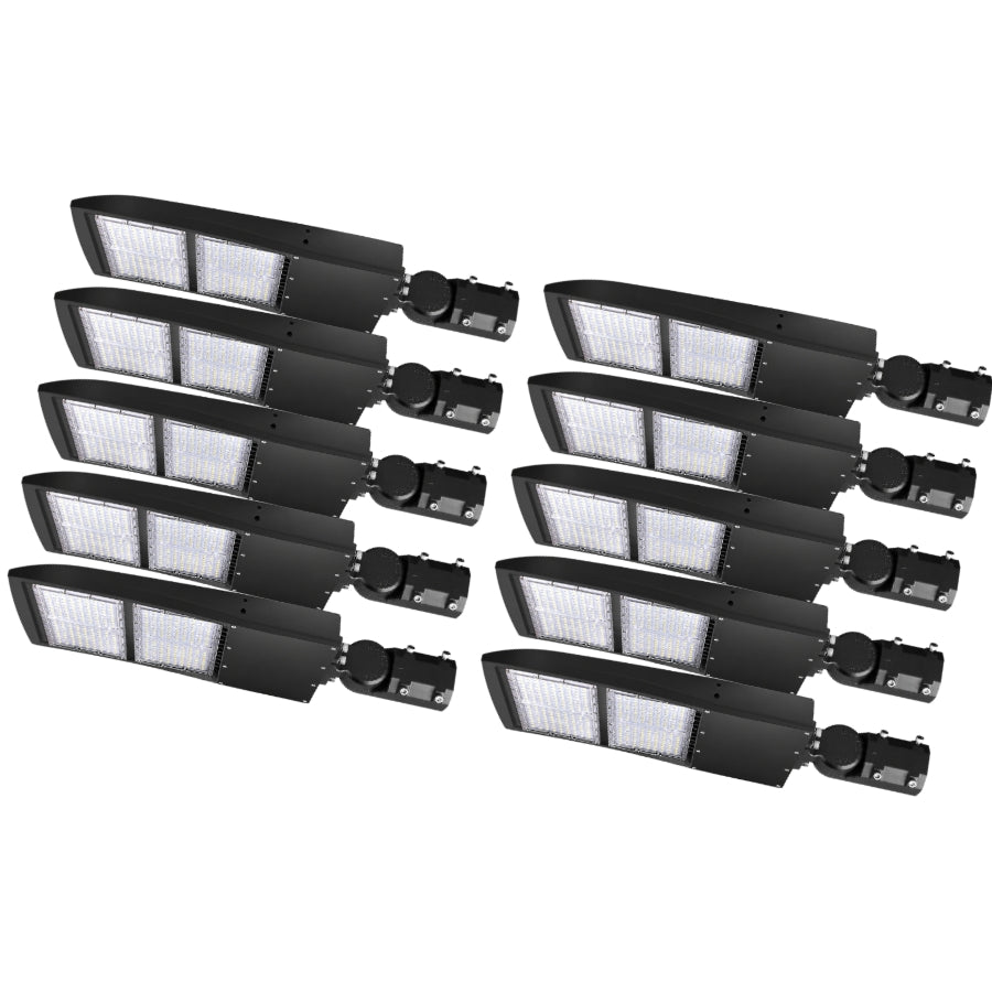 Bulk selectable LED parking lot lights with slip fitter mounts for commercial parking lot and area lighting